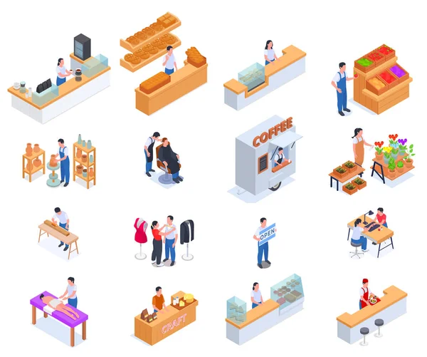 Small Business Owner Family Business Isometric Icon Set — 图库矢量图片