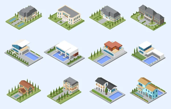 Zámek a Villa Isometric Set — Stockový vektor