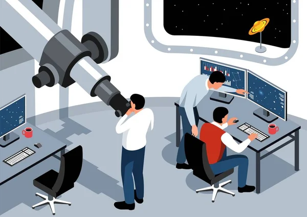 Astronomi Isometric Yatay İllüstrasyon