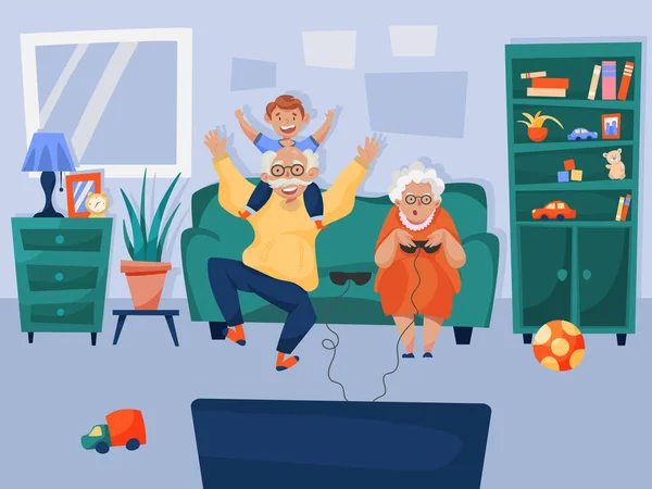 Grand-parents avec petits-enfants à la maison — Image vectorielle