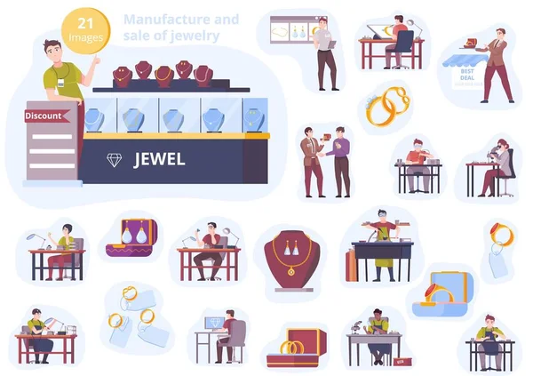 Manufacture And Sale Of Jewelry Flat Icons — Stockvektor