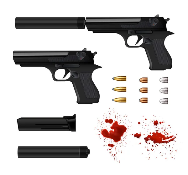 Pistol Gun Realistic Set — Vettoriale Stock