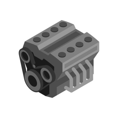 Otomobil Motoru Isometric Kompozisyonu