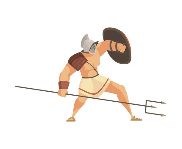 Gladiador Lucha Composición Plana — Vector de stock