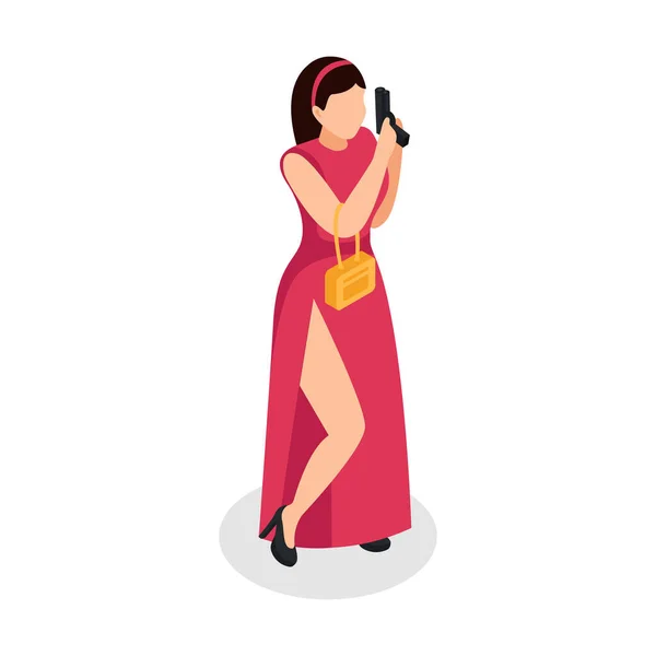 Lady With Pistol Composition — Stock Vector