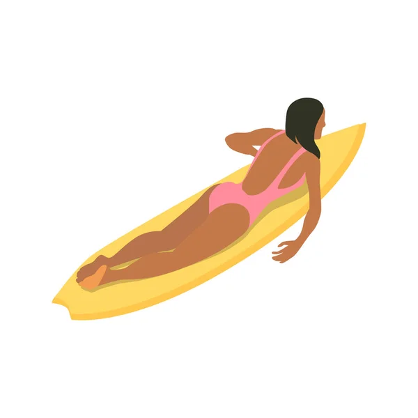 Woman Surfboard Swimming Composition — Stockvektor