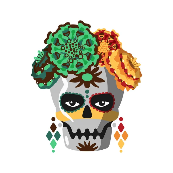 Flower Skull Mexican Composition — 图库矢量图片