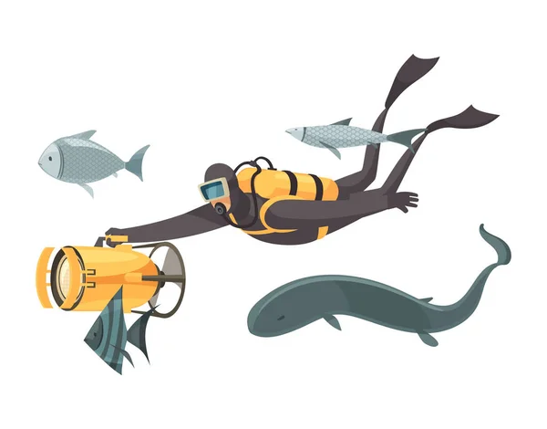 Plongée avec des poissons Composition — Image vectorielle