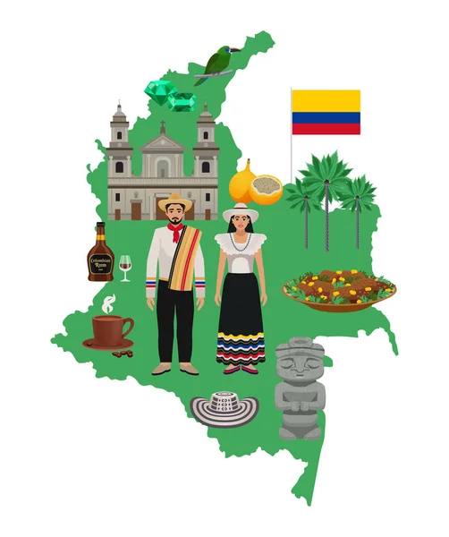 콜롬비아의 여행 지도 작성 — 스톡 벡터