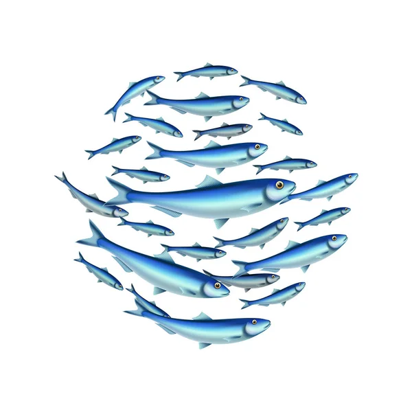 Fish School Realistic Composition — Stockvektor