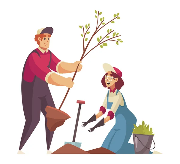 Gardeners Planting Tree Composition — Stockvektor