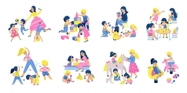 Jardin d'enfants Enseignant Enfants Set — Image vectorielle