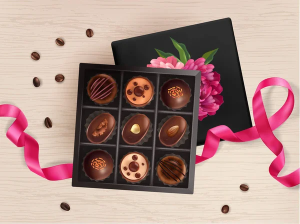 Chocolate Candy Box Composition — Vetor de Stock