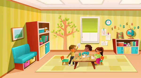 Kids In Kindergarten Room — Stockvektor