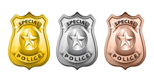 Distintivos da polícia Conjunto realista —  Vetores de Stock