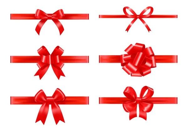 Red Ribbons With Bows Realistic Set — Vetor de Stock