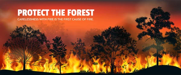 Incendio forestal Ilustración horizontal — Archivo Imágenes Vectoriales