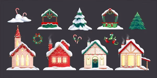 Christmas Decorated Houses Set — Stock Vector