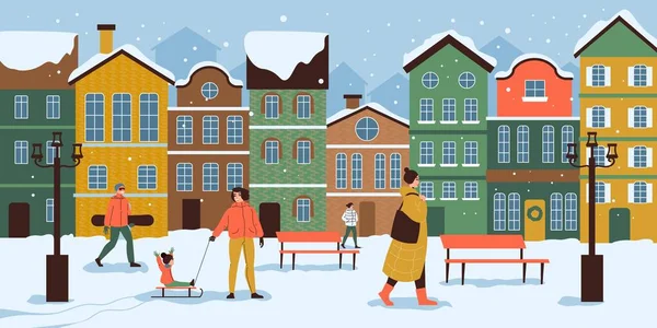 European Winter Town Illustration — Stock Vector