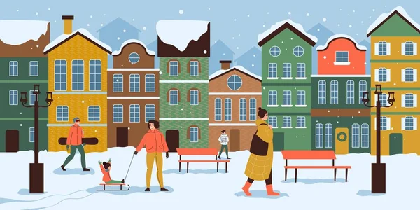 Europese Winterstad Illustratie — Stockvector