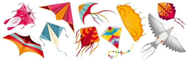 Flying Wind Kites Set — Vetor de Stock