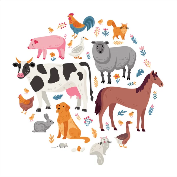 Flat Farm Animals — Stock Vector