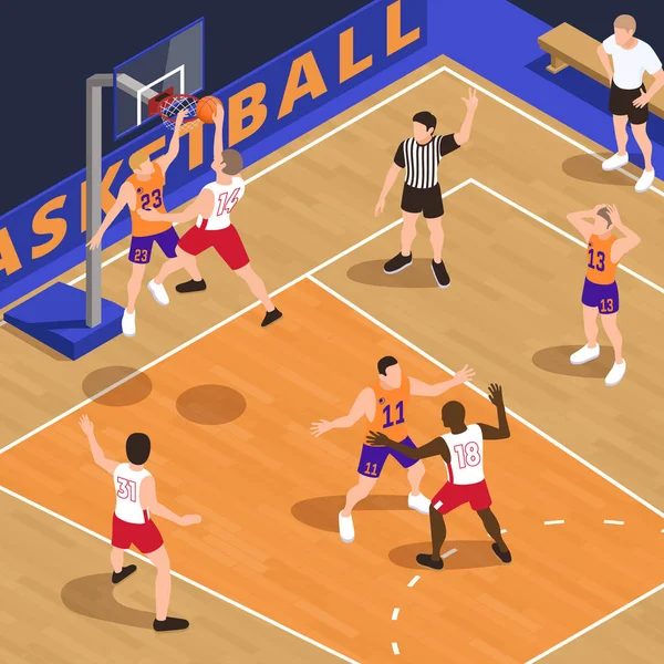 Hraní basketbalu Izometrická kompozice — Stockový vektor