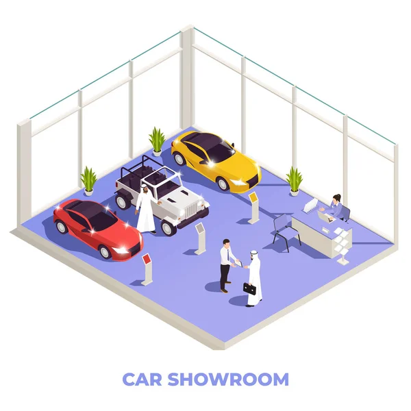 Arab Car Showroom Composition — Vettoriale Stock