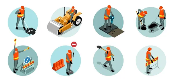 Road Repair Round Compositions — Stock Vector