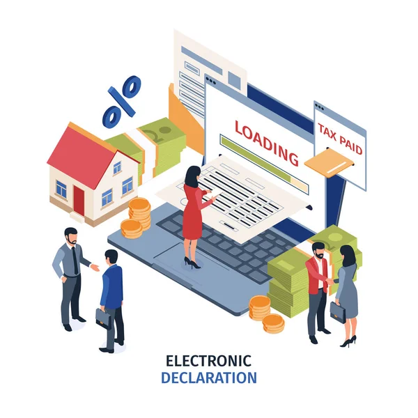 Elektronisk deklaration Isometrisk illustration — Stock vektor