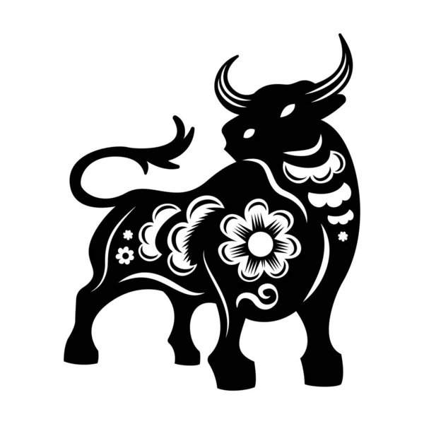 Composición del buey del zodíaco chino — Vector de stock