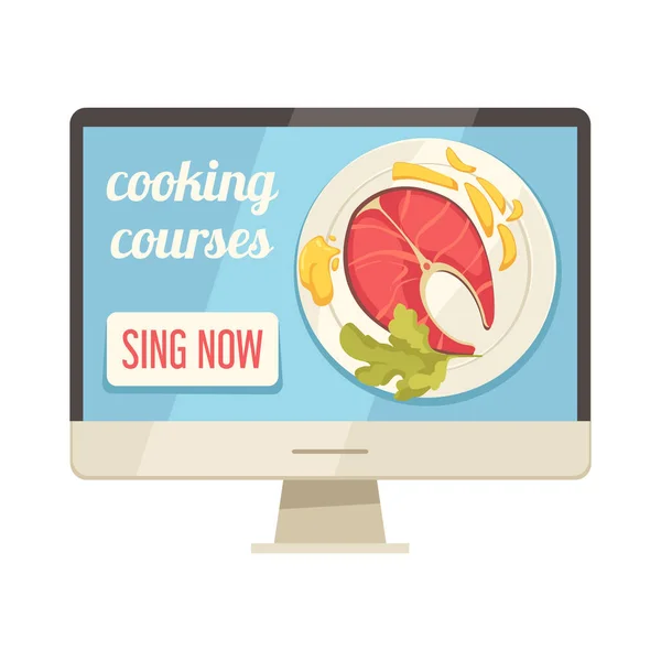 Computer Cooking Courses Composition — Stock Vector