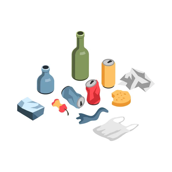 Unsorted Garbage Isometric Composition — Vettoriale Stock