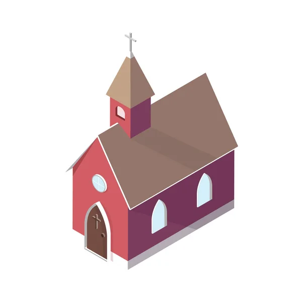 Isométrico Campo Iglesia Composición — Vector de stock