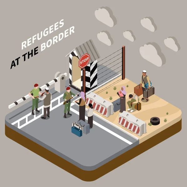 Réfugiés à la frontière — Image vectorielle