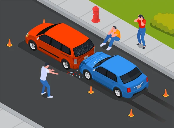 Accident de voiture Composition isométrique — Image vectorielle
