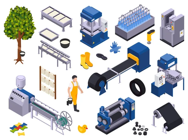 Rubber Production Icons Collection — Archivo Imágenes Vectoriales