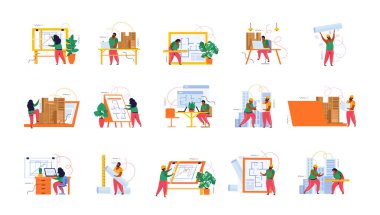 Mimari Renkli Düz Simge Ayarları