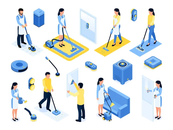 Gadgets de limpieza Set de personas — Vector de stock