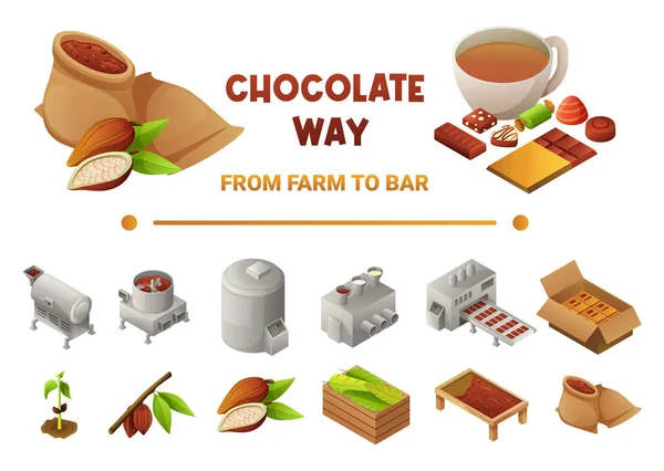 Conceito de Design Isométrico de Caminho de Chocolate — Vetor de Stock