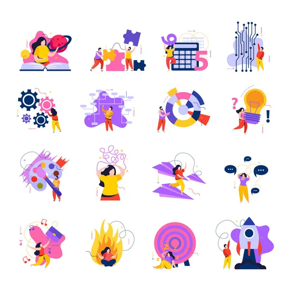 Mind Behavior Flat Colored Icon Set — стоковый вектор