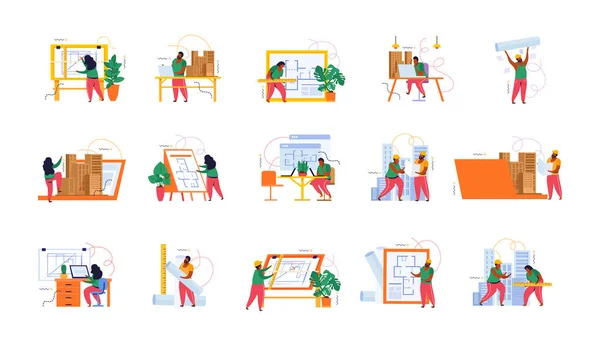 Architect Colored Flat Icon Set — Archivo Imágenes Vectoriales