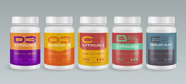 Medicamento Vitamina Garrafa Set — Vetor de Stock