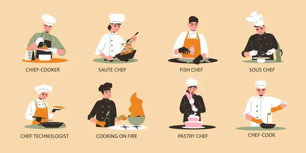 Professional Cooking Compositions Flat Set — 스톡 벡터