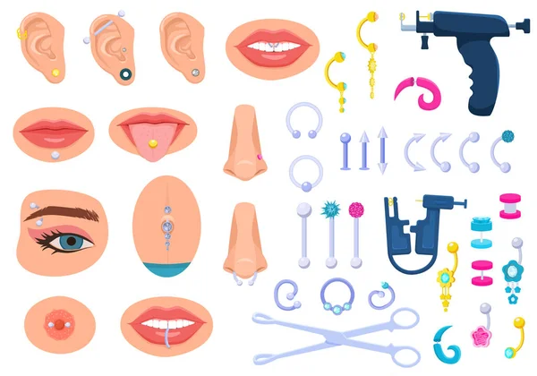 Piercing Flat Iconos Colección — Archivo Imágenes Vectoriales