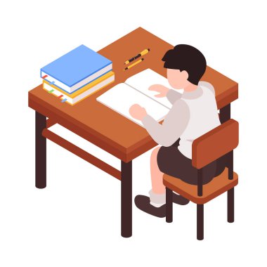 Okul Çocukları İşyeri Isometric Kompozisyon