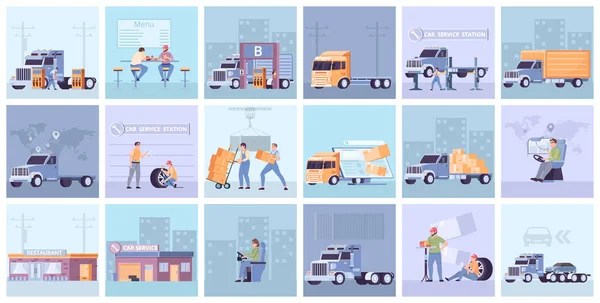 Camion cargaison livraison ensemble carré — Image vectorielle