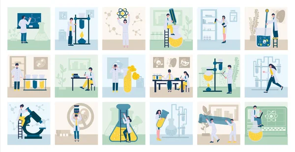 Laboratory Scientists Square Compositions — Stock Vector
