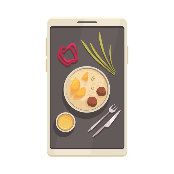 Smartphone Serving Food Composition — Stockvector