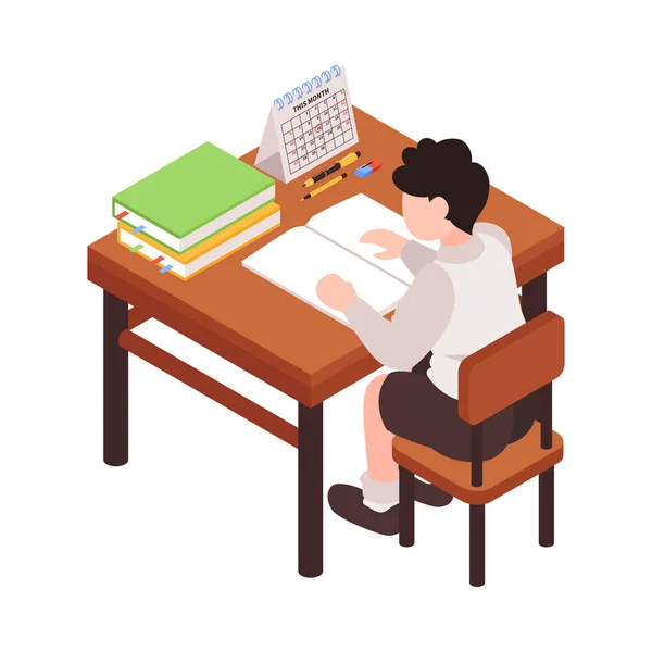 Schoolboy At Desk Composition — Image vectorielle